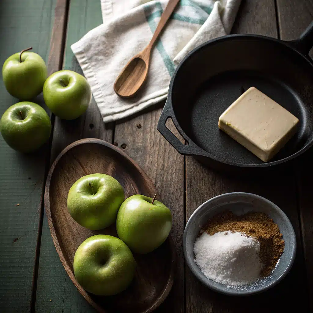 southern fried apples ingredients flat lay