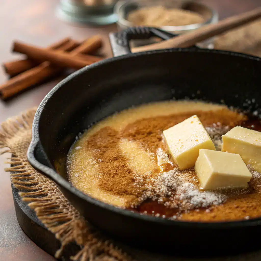 cinnamon sugar mixture in skillet