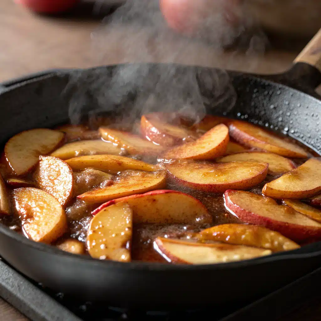 apples cooking in cinnamon butter sauce
