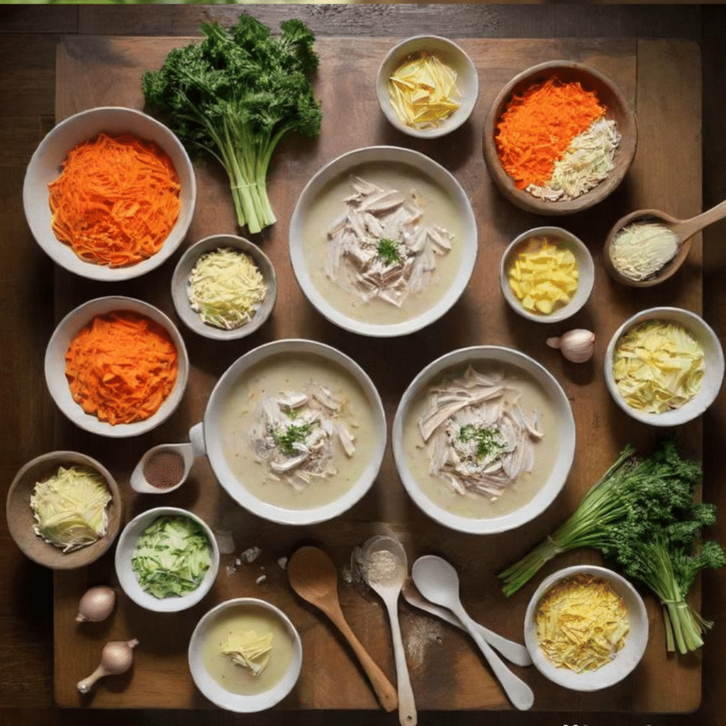 Creamy Chicken Soup: Soul-Warming Comfort for Chilly Evenings 2 Ingredients for Creamy Chicken Soup arranged on a rustic kitchen counter