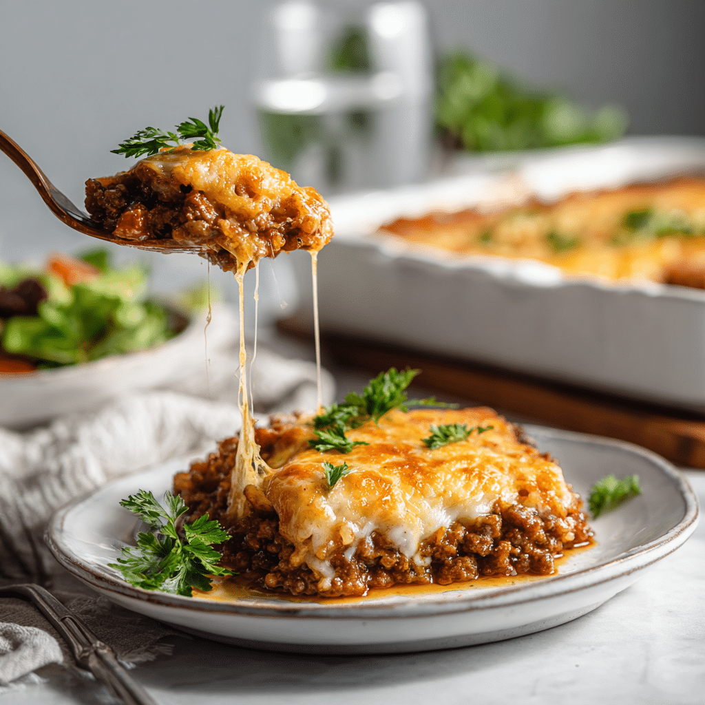Hobo Casserole with Ground Beef & Potatoes: A Delicious Family-Friendly Easy Bake for Dinner 6 Served portion of Hobo Casserole with Ground Beef & Potatoes in simple clean kitchen