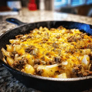 One-Pan Cheesy Meat & Potato Skillet: A Family Favorite Main Dish 8 One-Pan Cheesy Meat & Potato Skillet with melted cheddar