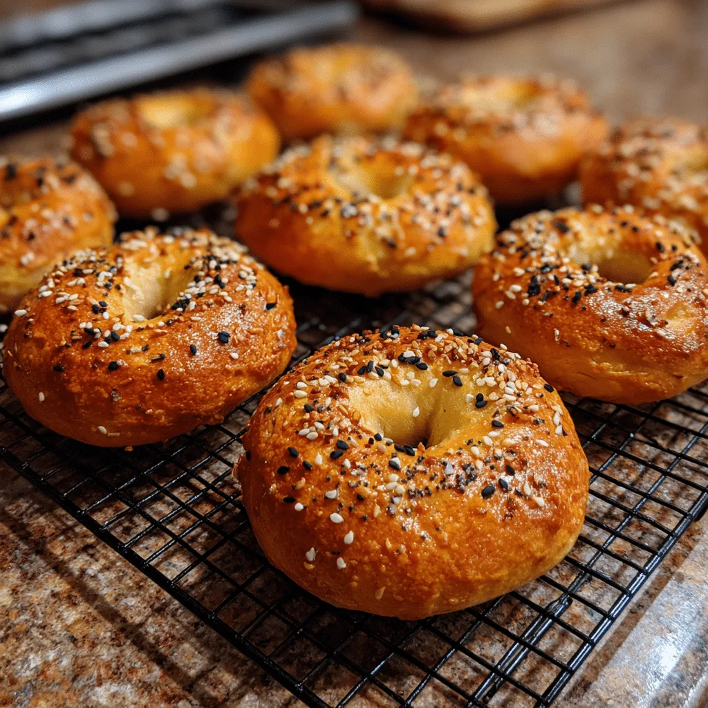 Freshly baked Greek Yogurt Bagels with everything seasoning