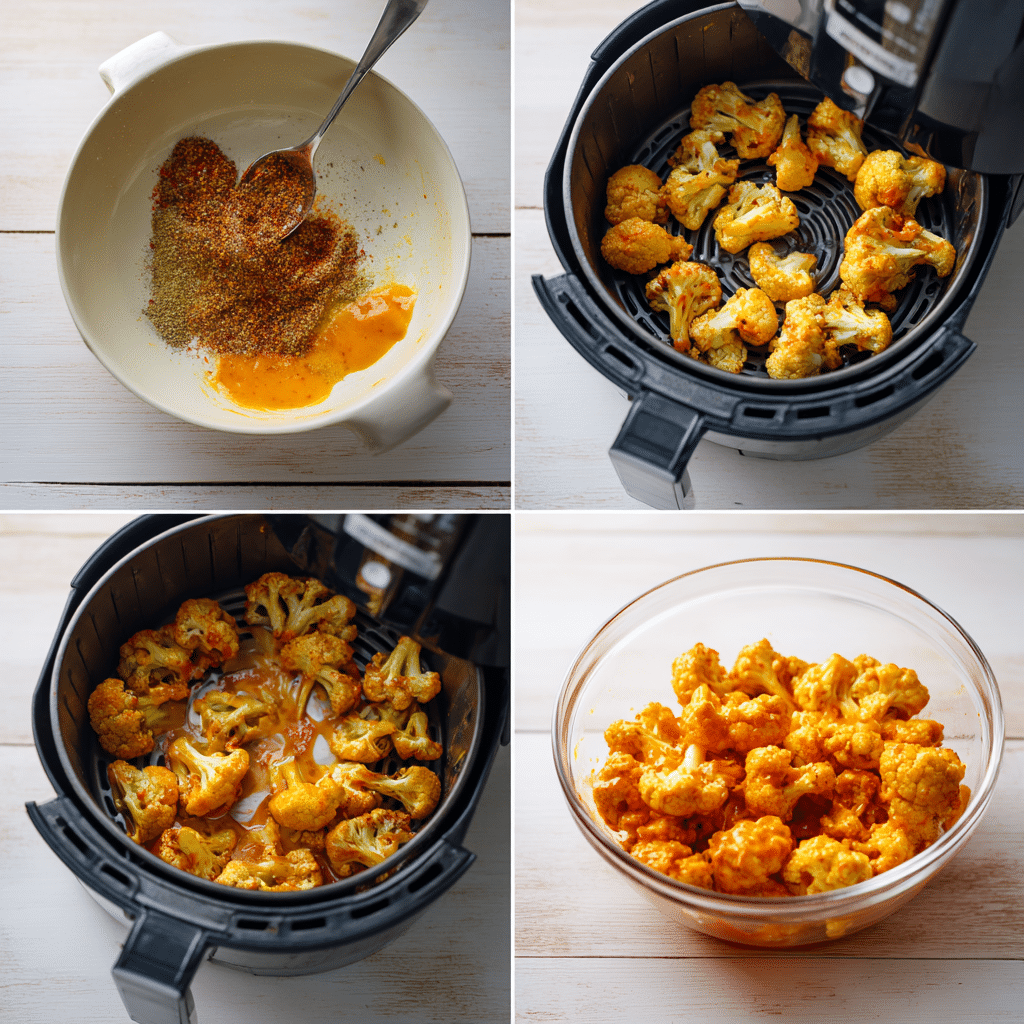 Step-by-step Air Fryer Buffalo Cauliflower recipe cooking process