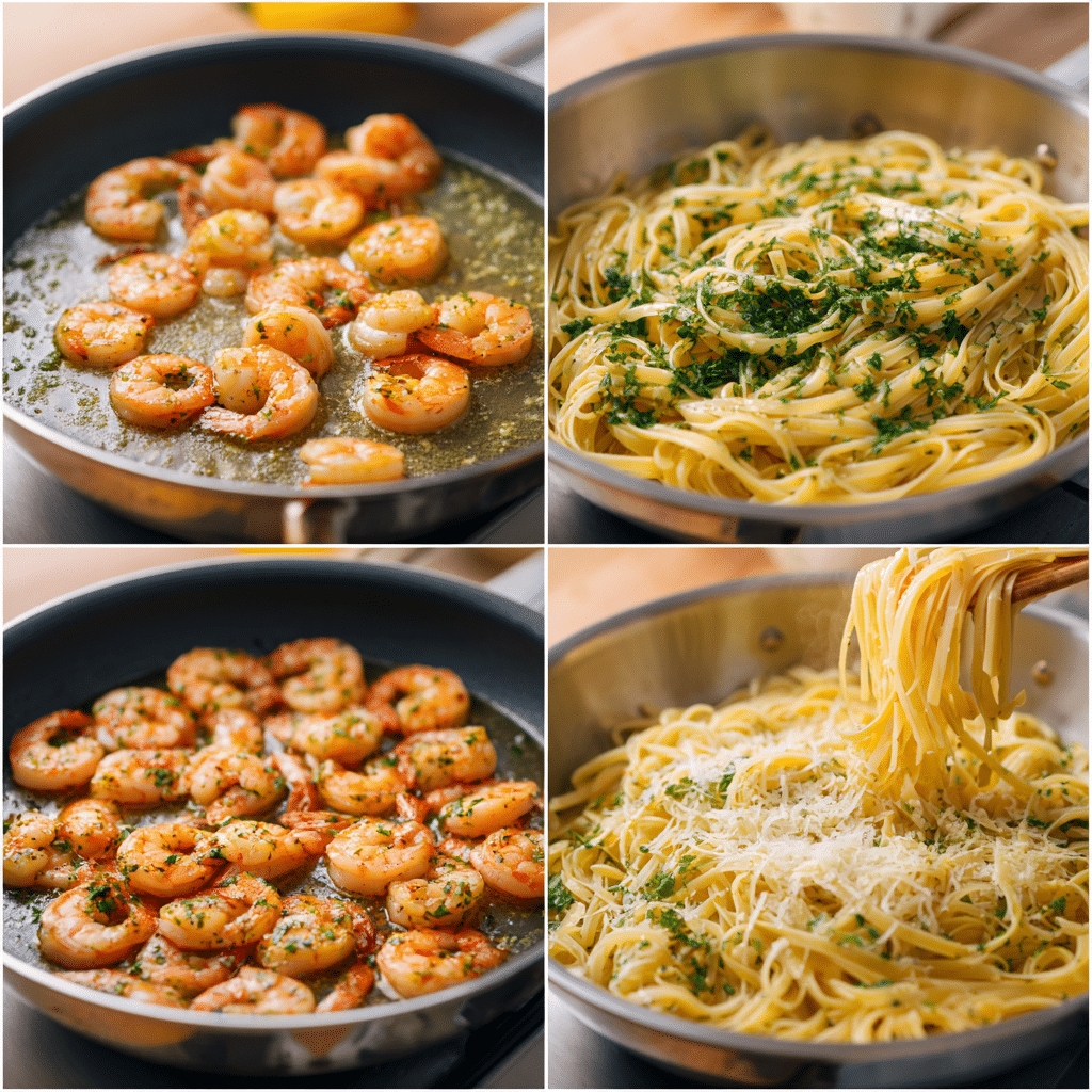 One-Pot Garlic Butter Shrimp Pasta: Flavorful, Fuss-Free Dinner Delight 4 Step-by-step One-Pot Garlic Butter Shrimp Pasta cooking process