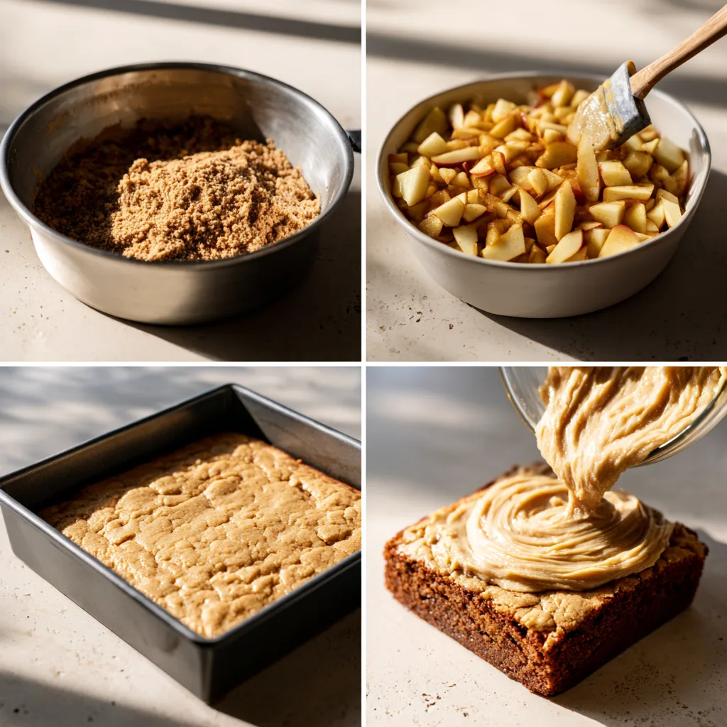 Step-by-step images for making Apple Blondies with Brown Butter Frosting