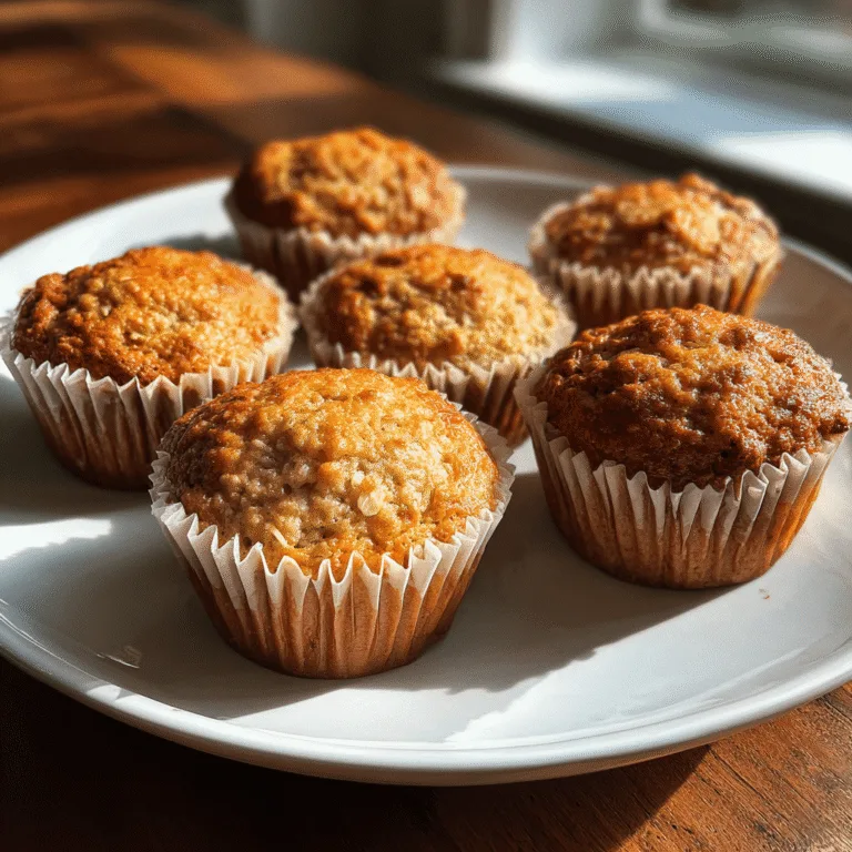 Homemade oatmeal muffins on plate in natural light