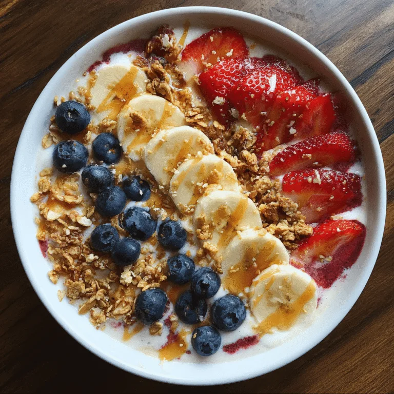 5-Minute Fruit Smoothie Bowl with bananas, berries, and granola