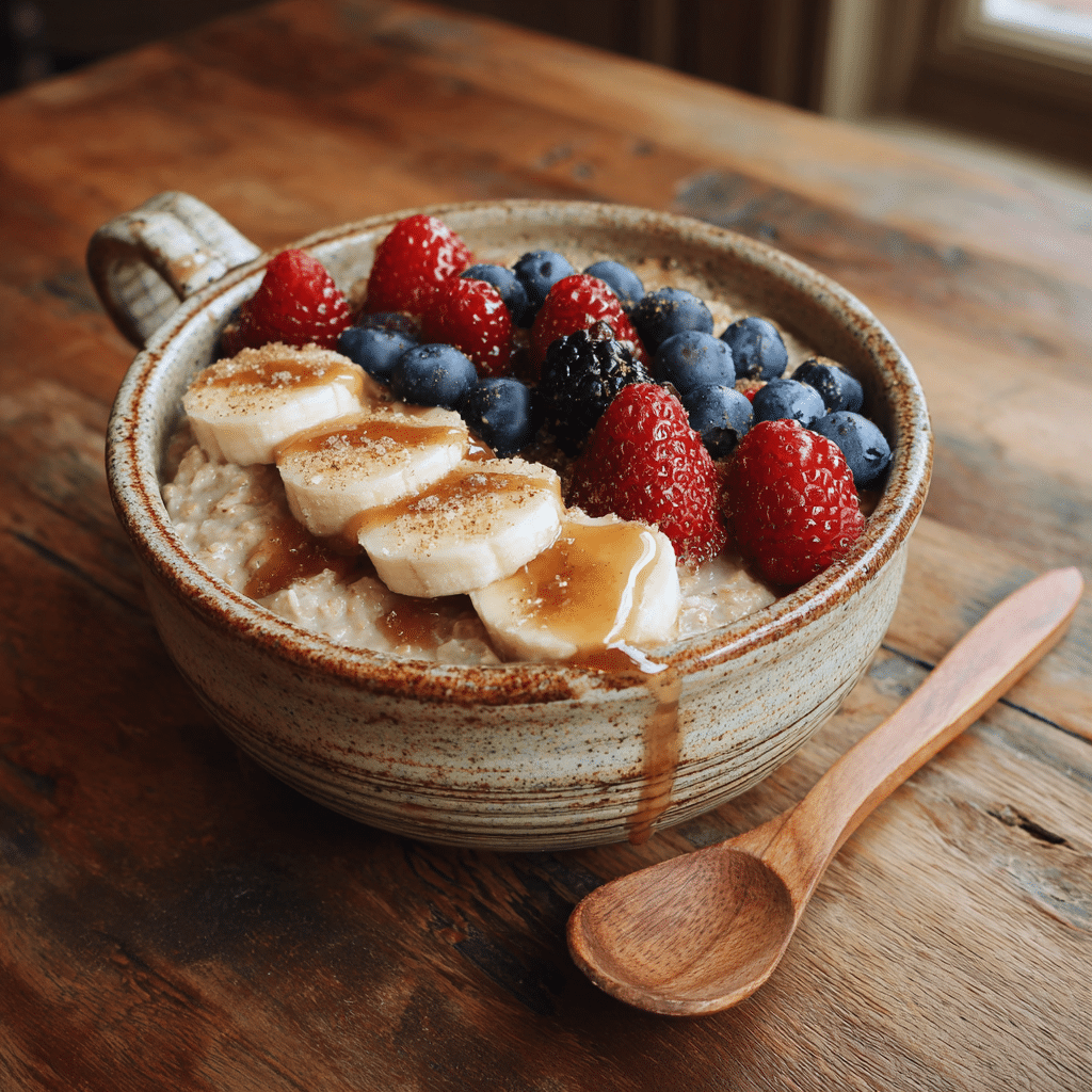 Brown Sugar Overnight Oats: A Cozy, Sweet Start to Your Day 5 Brown Sugar Overnight Oats served with bananas and berries