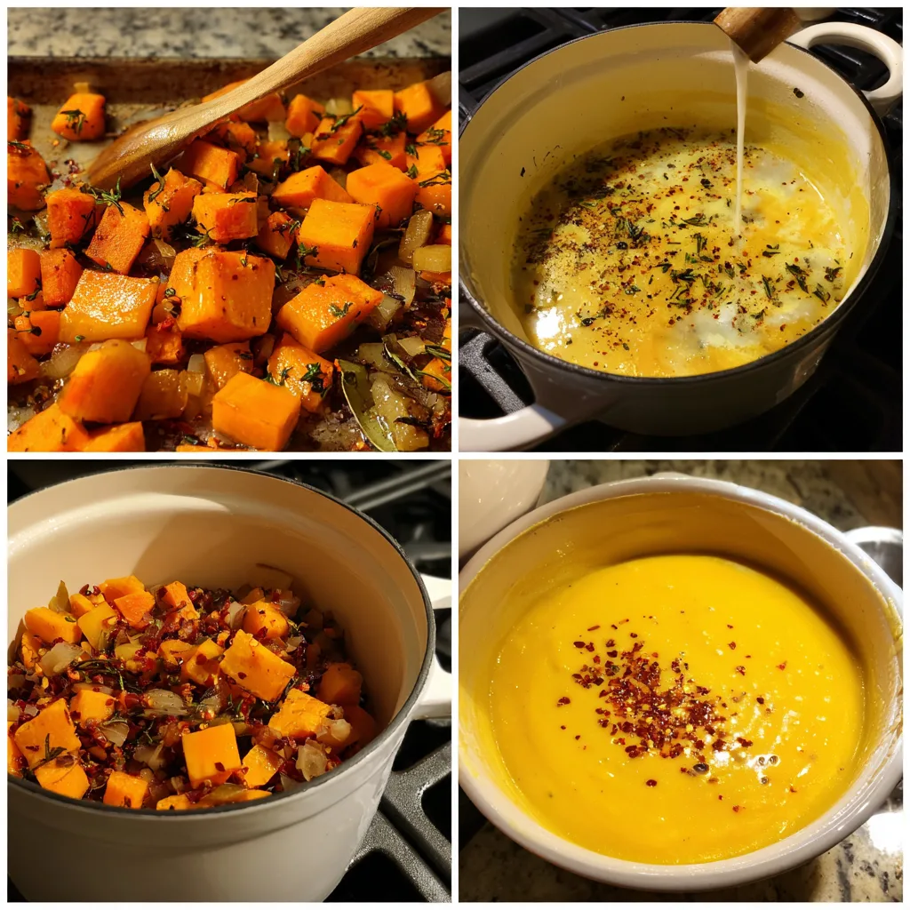 Spicy Butternut Squash and Sweet Potato Soup: A Comforting Fall Delight 4 Step-by-step amateur photos of Spicy Butternut Squash and Sweet Potato Soup cooking