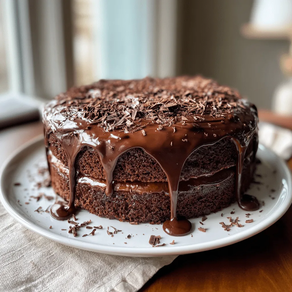 Homemade Chocolate Cake with ganache on top