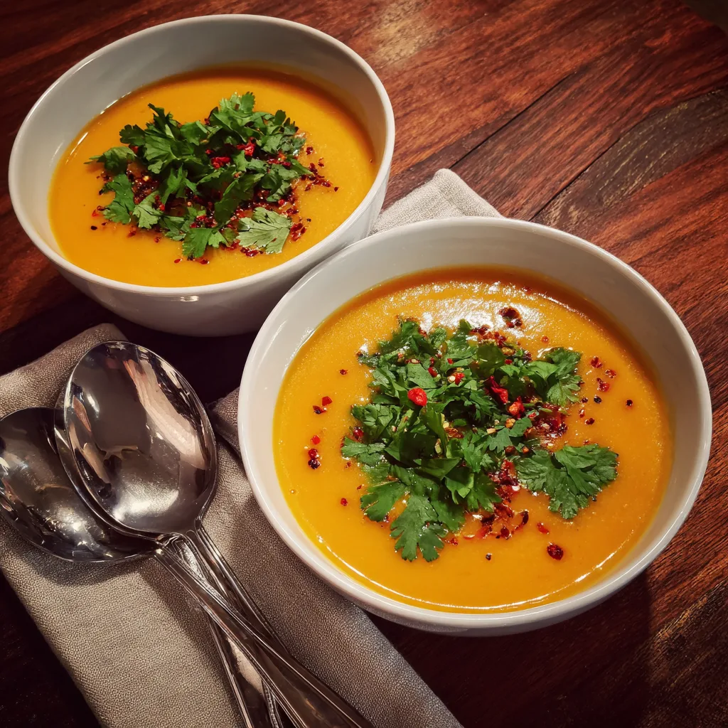 Spicy Butternut Squash and Sweet Potato Soup: A Comforting Fall Delight 5 Spicy Butternut Squash and Sweet Potato Soup served on a wooden table