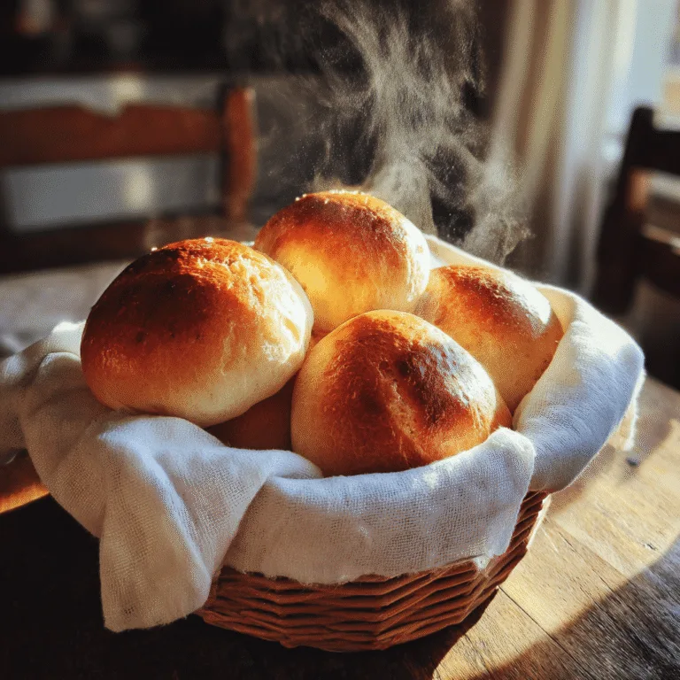 Breakfast Rolls fresh from oven in a rustic basket