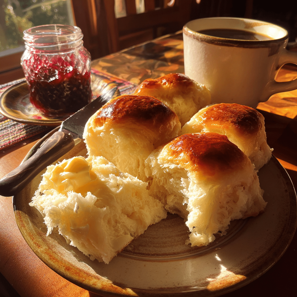 Breakfast Rolls: Comforting, Savory Pastry for Easy Breakfast Platter Success 5 Serving Breakfast Rolls with butter and jam on a table