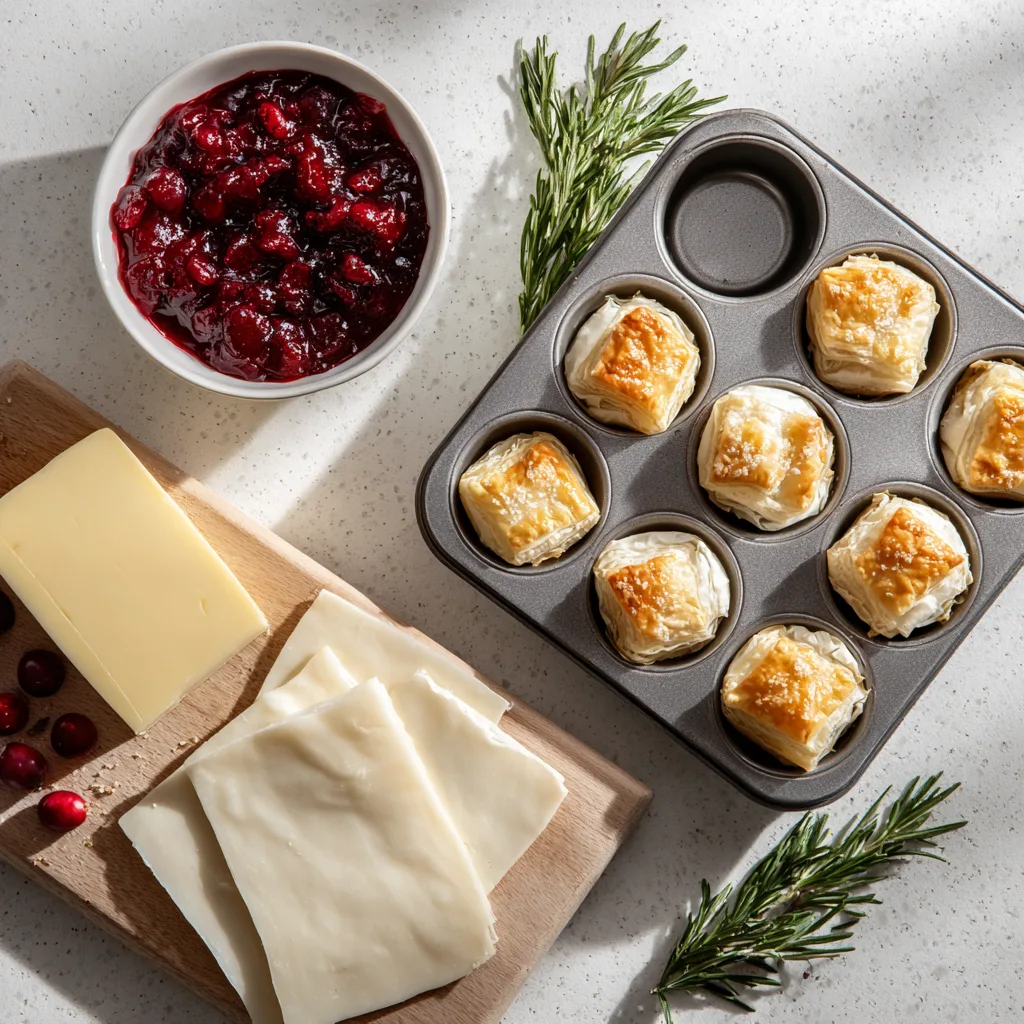 Mini Cranberry Brie Bites with Puff Pastry: Irresistible Christmas Appetizers to Wow Your Guests 3 Ingredients for Mini Cranberry Brie Bites with Puff Pastry