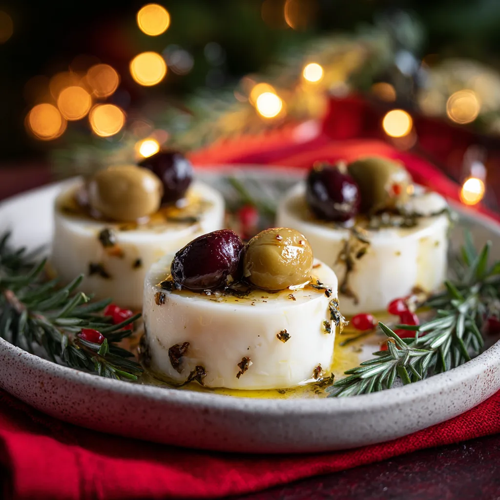 Marinated Mozzarella & Olive Holiday Cups