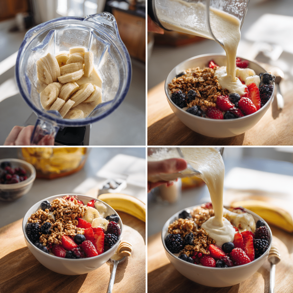 Step-by-step photos of making a 5-Minute Fruit Smoothie Bowl