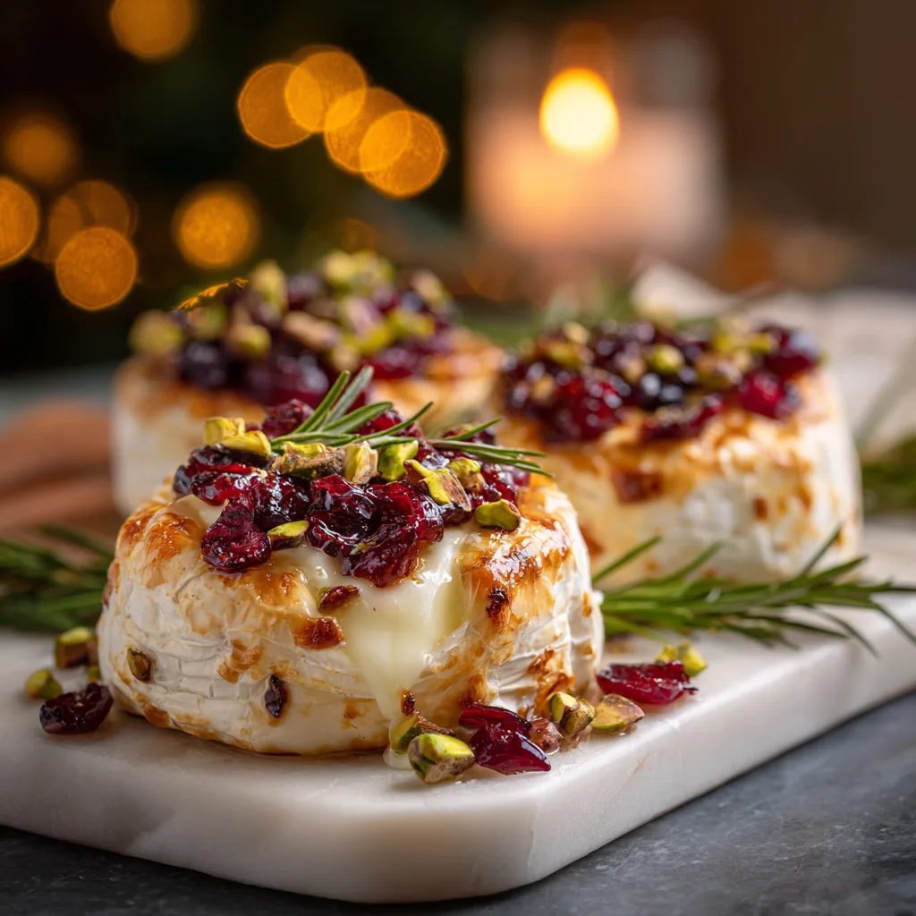 Cranberry Pistachio Baked Brie Rounds