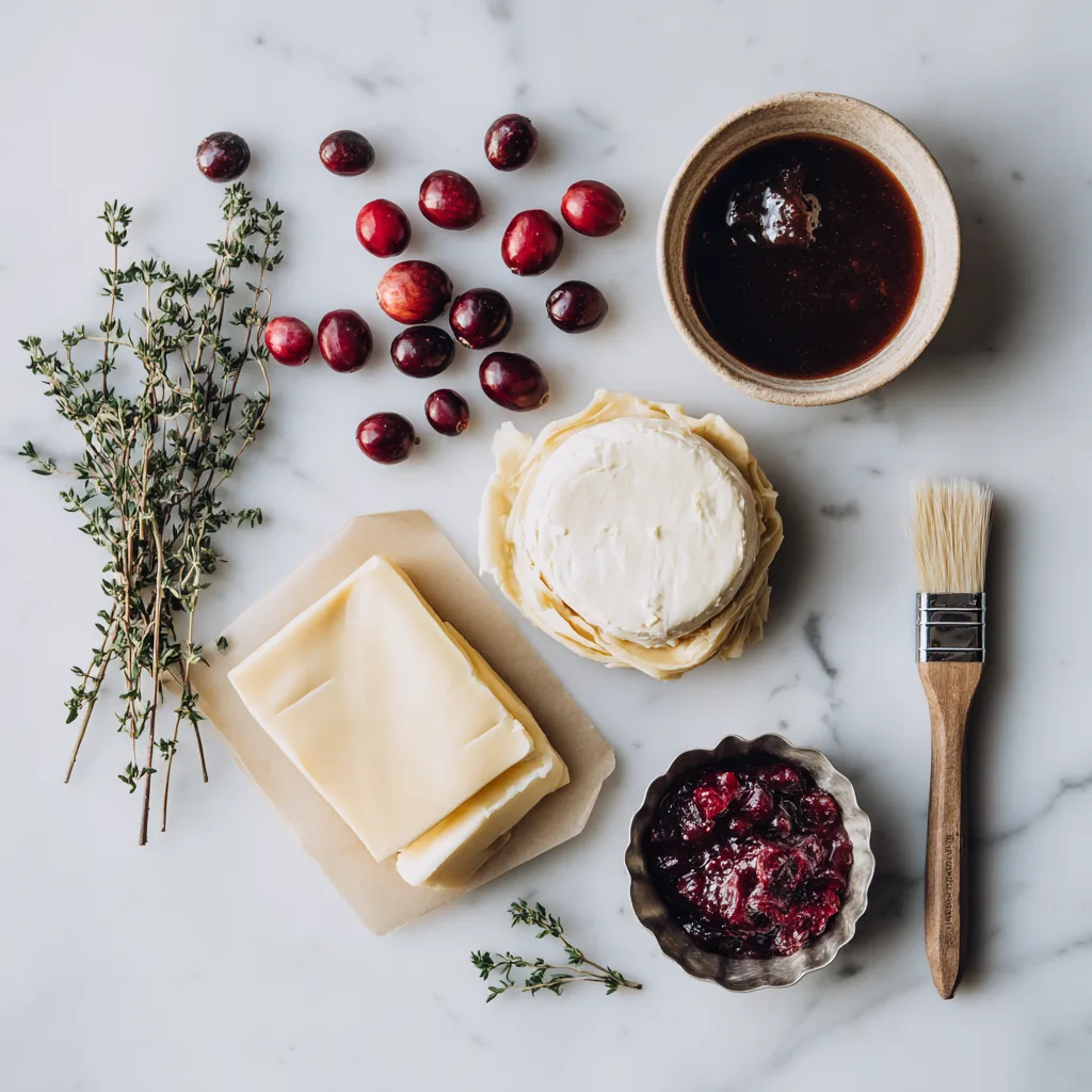 These Cranberry Brie Tartlets with Thyme – Tiny but Fancy (And Ridiculously Easy!) 2 Ingredients for Cranberry Brie Tartlets with Thyme – puff pastry, brie, cranberries, thyme