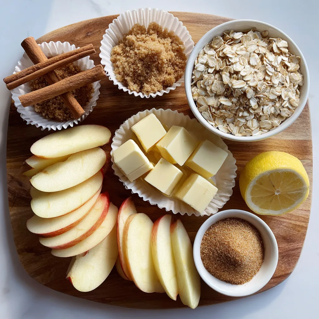 Apple Crisp Cups: A Cozy Twist on Thanksgiving Desserts You’ll Love 3 Apple Crisp Cups ingredients including oats, apples, cinnamon, and butter