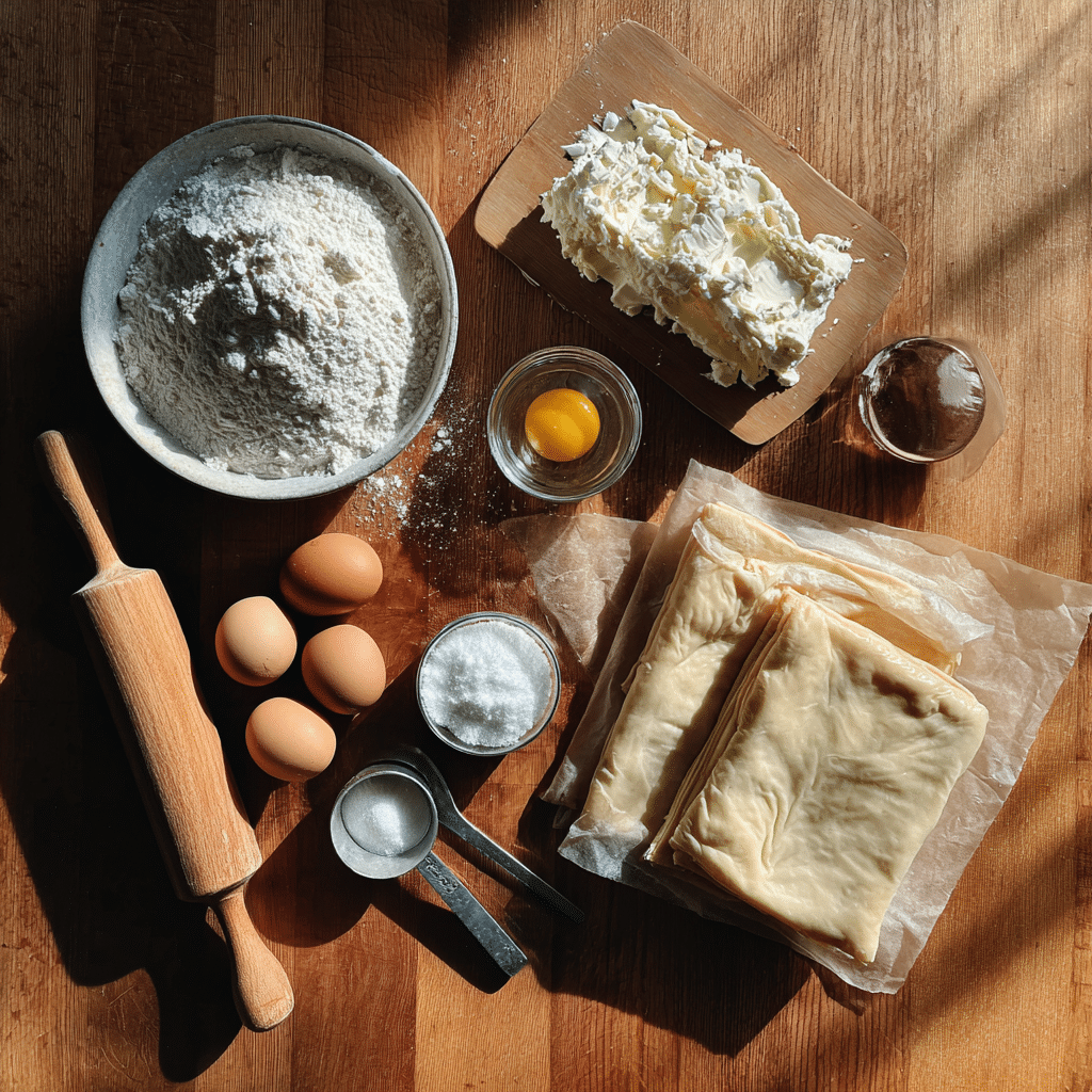 Cheese Danish Delight: Irresistibly Flaky & Flavorful Morning Treat 3 Ingredients for Cheese Danish Delight on wooden kitchen counter