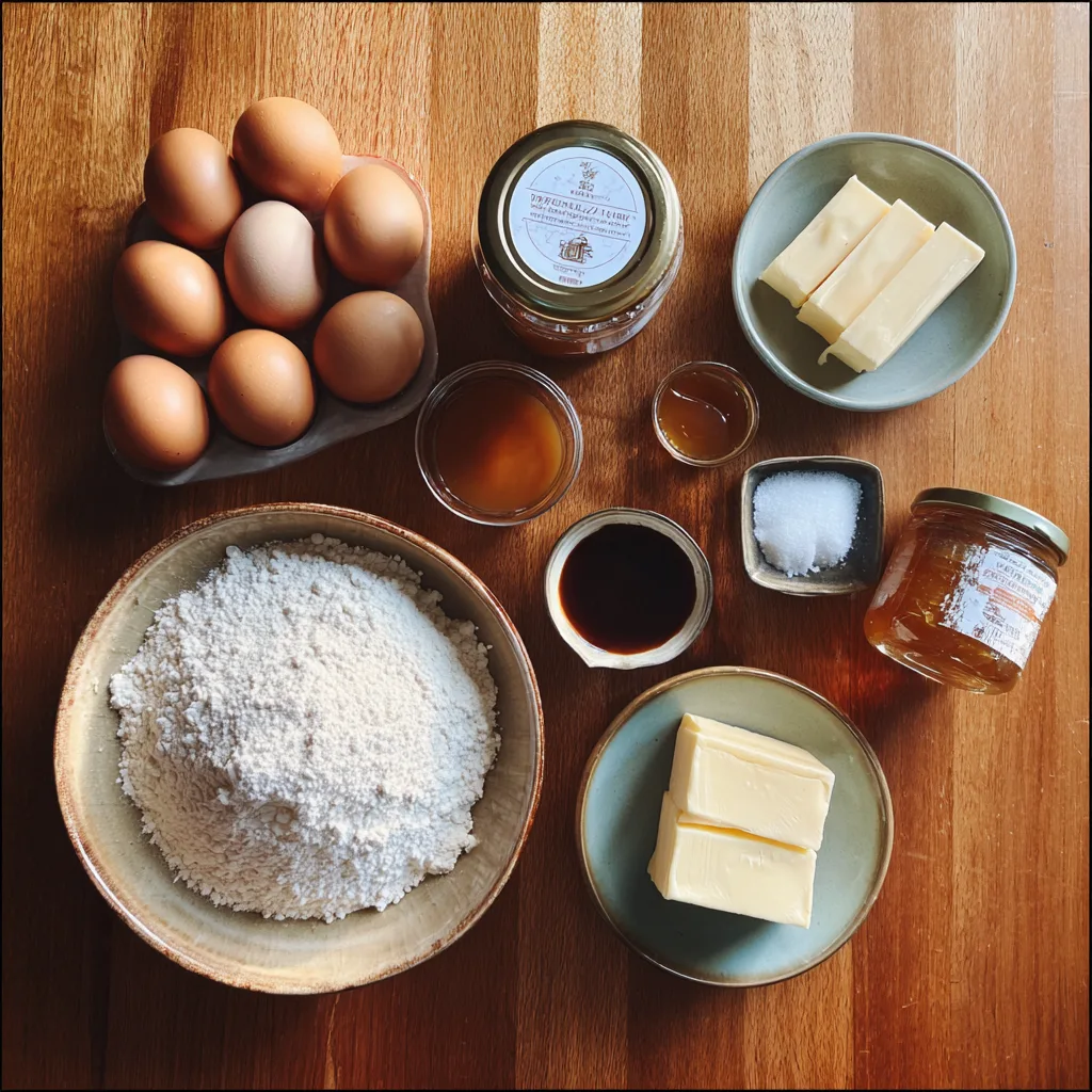 Salted Caramel Cake Ingredients on Wooden Kitchen Table