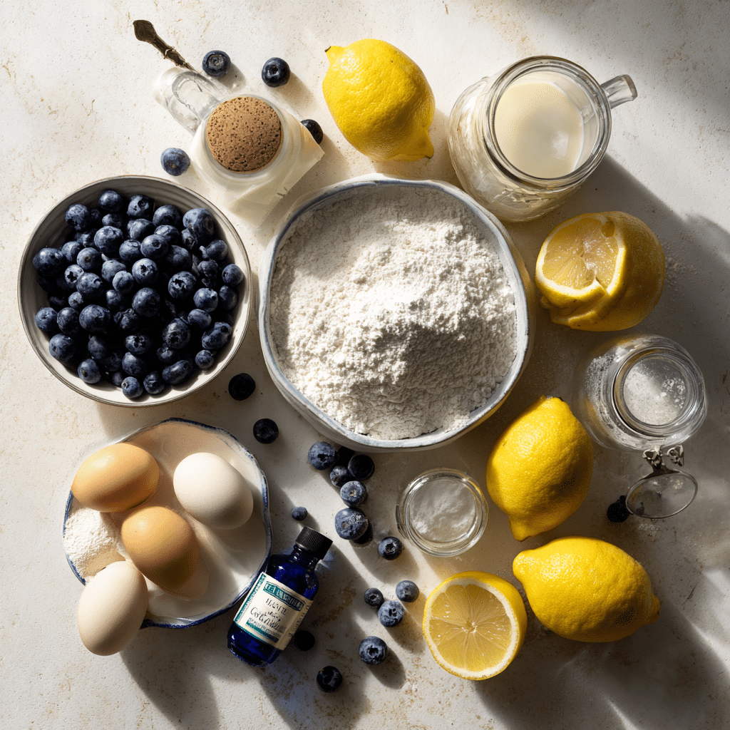 Lemon Blueberry Sheet Cake: Bright and Bountiful Summer Delight 3 Ingredients for Lemon Blueberry Sheet Cake on counter