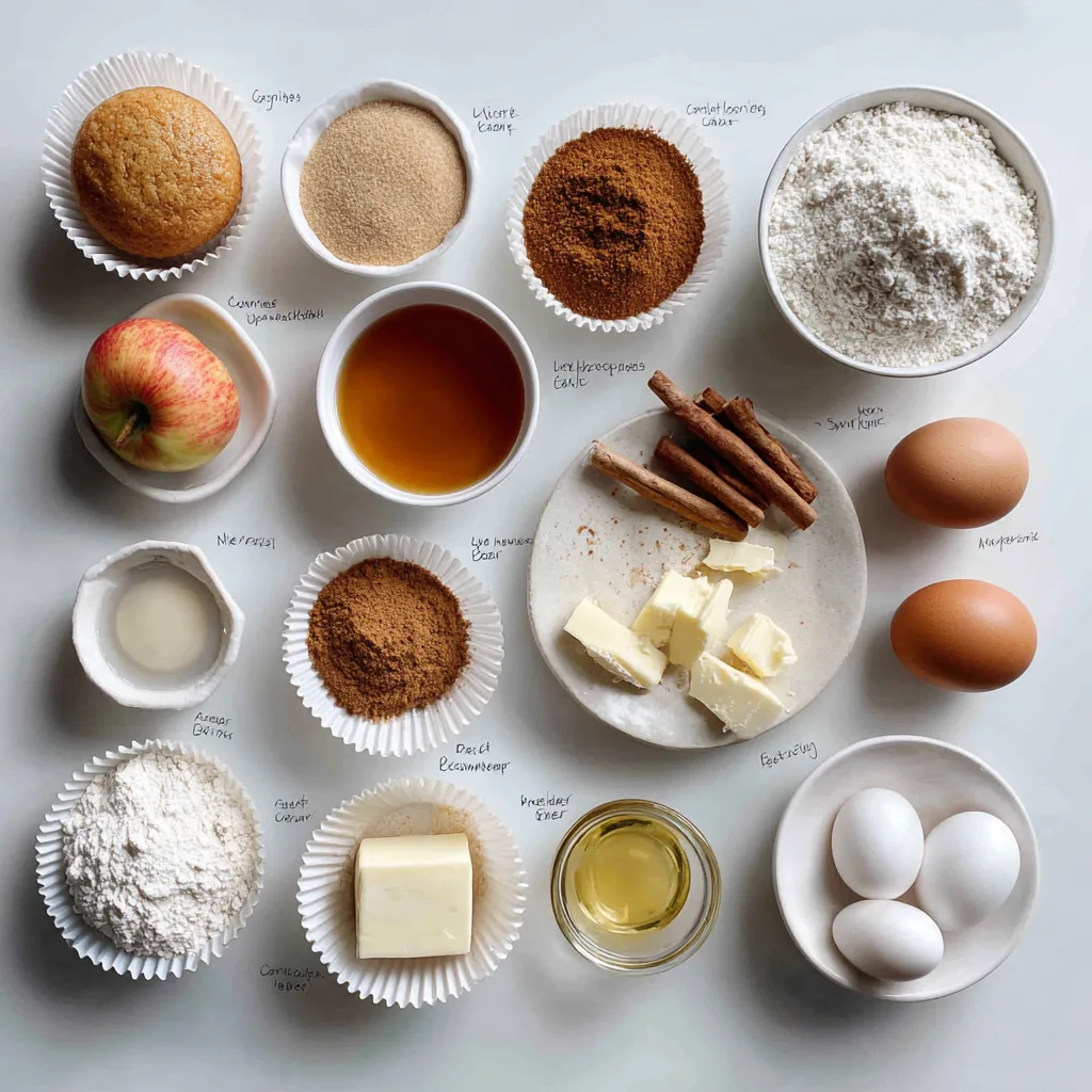 Apple Cider Donut Cupcakes: A Cozy Thanksgiving Desserts Delight 3 Apple Cider Donut Cupcakes ingredients laid out on kitchen counter