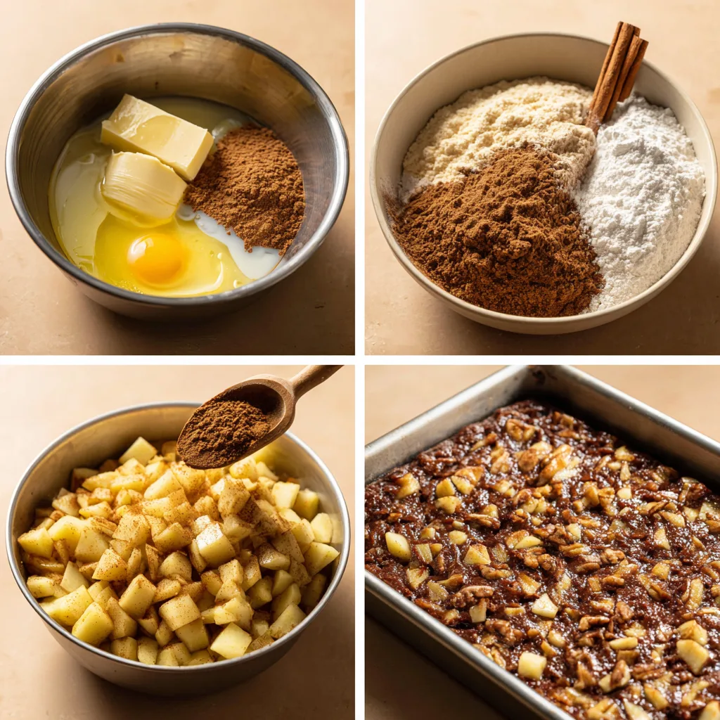 Apple Brownie Bites: The Ultimate Thanksgiving Desserts for Your Holiday Feast 4 Step-by-step process making Apple Brownie Bites with apples and chocolate batter