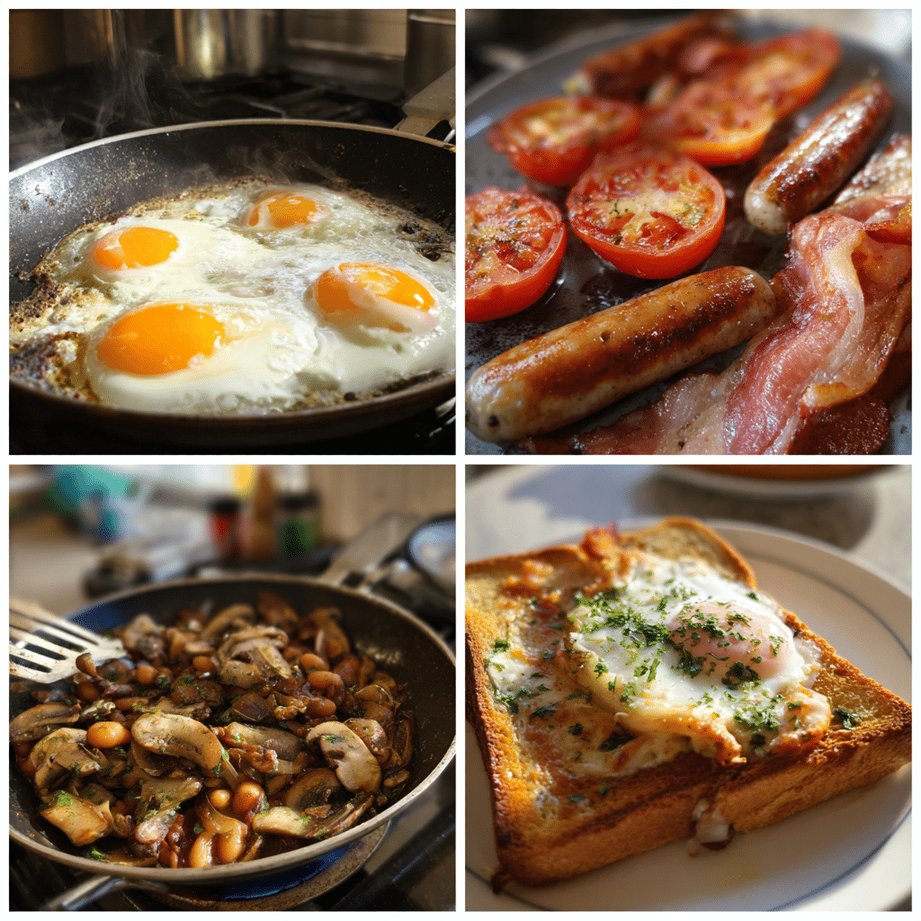 Egg and Cheese Toasts: A Delicious, Protein-Packed Breakfast You’ll Love 4 Homemade step-by-step cooking Full English Breakfast – bacon, eggs, mushrooms, beans on toast