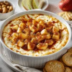 Baked Apple Cheesecake Dip with warm caramelized apple topping and graham crackers