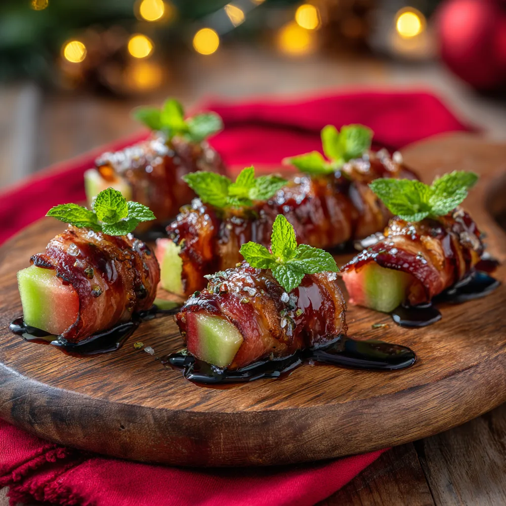 Prosciutto-Wrapped Melon Holiday Bites