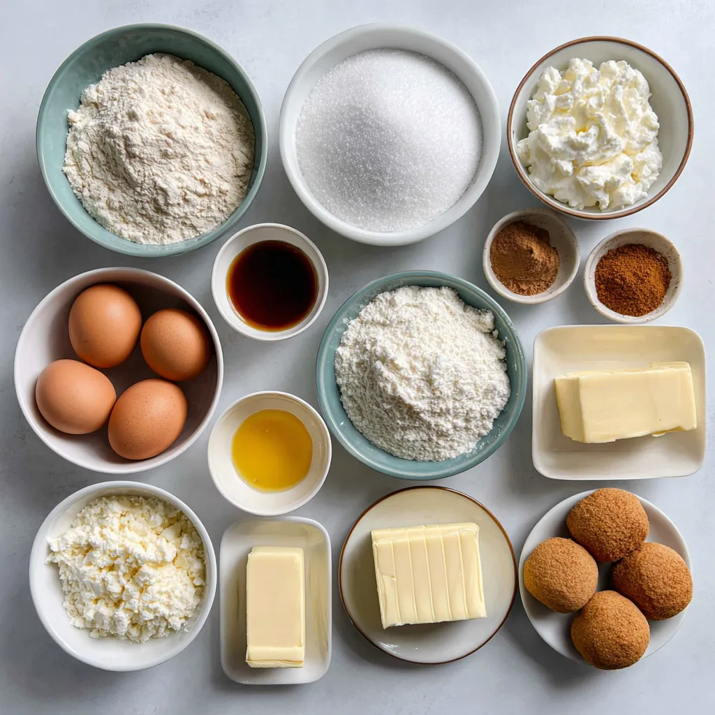 Cheesecake Stuffed Snickerdoodles ingredients arranged on white countertop