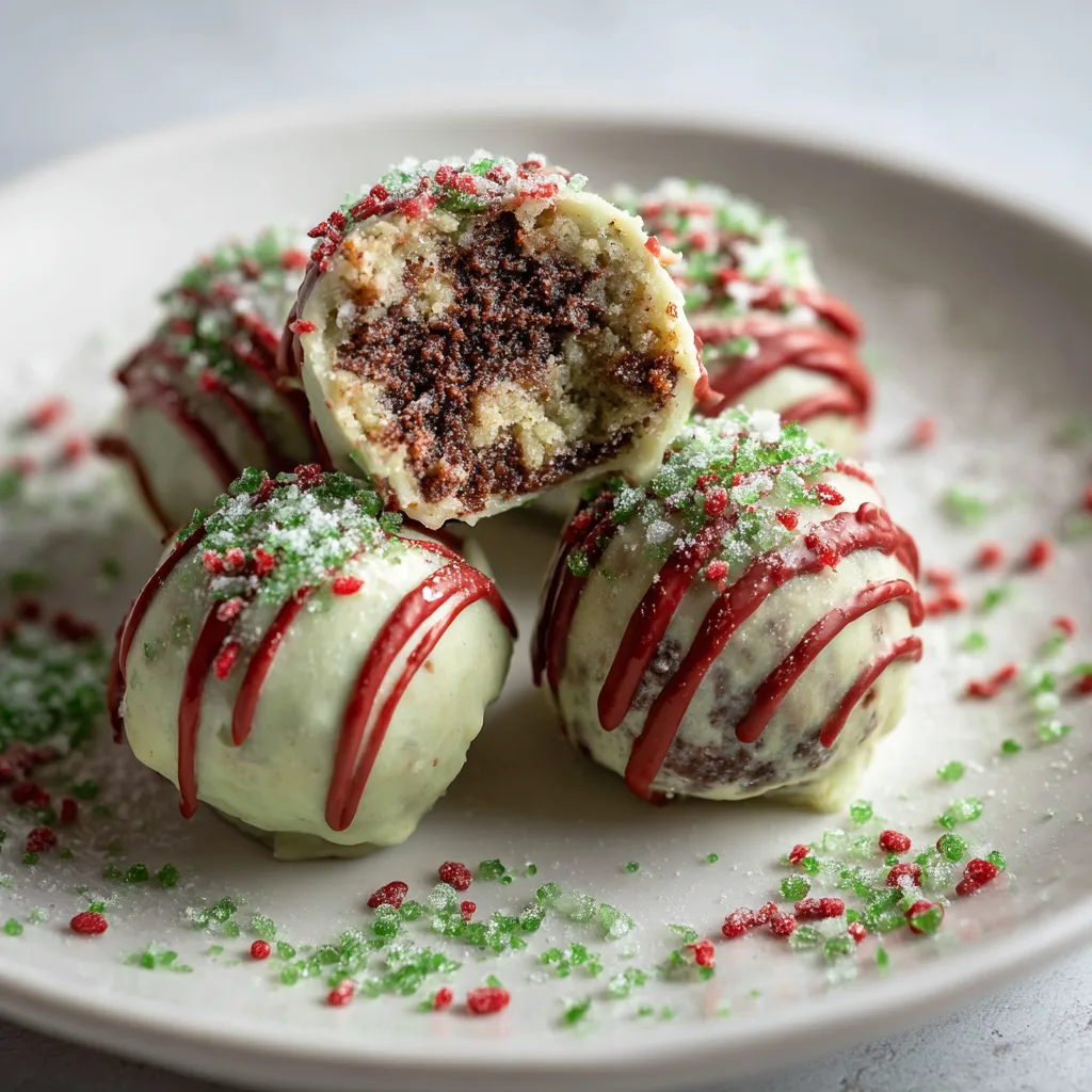 Christmas Tree Cake Delight: Festive Mini Treats to Spark Holiday Joy 5 Serving of Christmas Tree Cake truffles with one cut open to show the soft center.