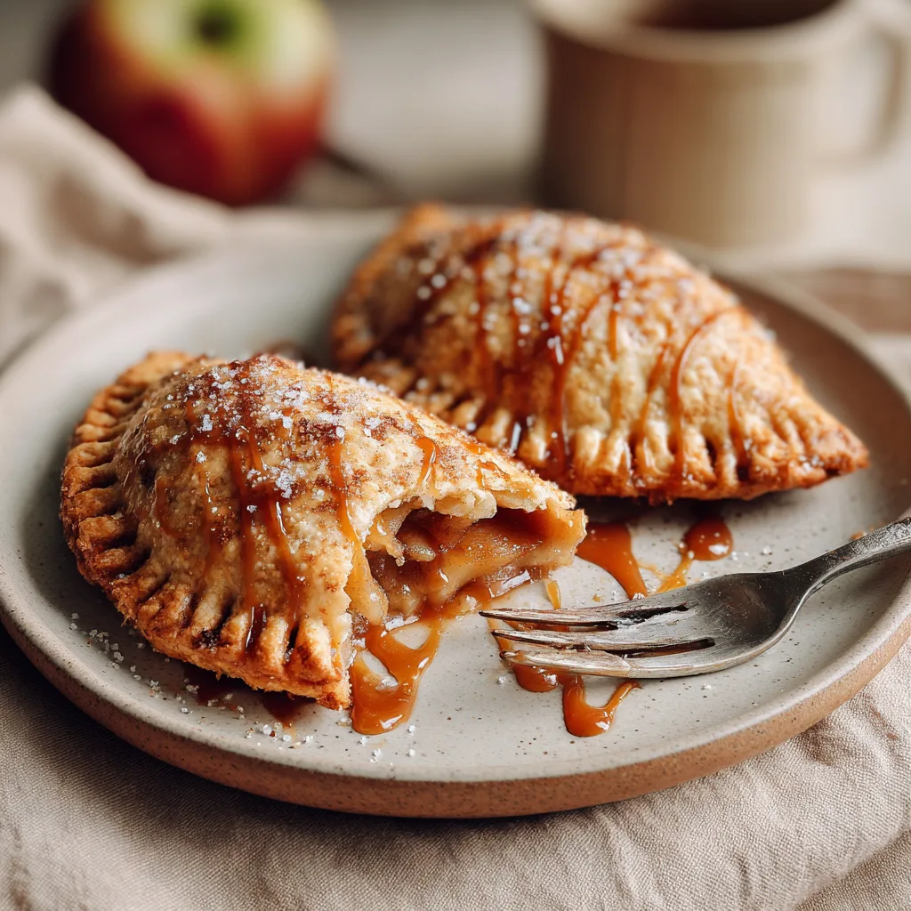Caramel Apple Hand Pies: Irresistible Holiday Treat for Thanksgiving Desserts 5 Homemade Caramel Apple Hand Pies served with caramel drizzle for Thanksgiving dessert.