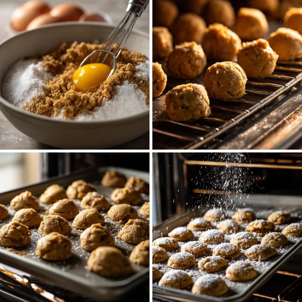Step-by-step Salted PB Butter Cookies process in four panels.