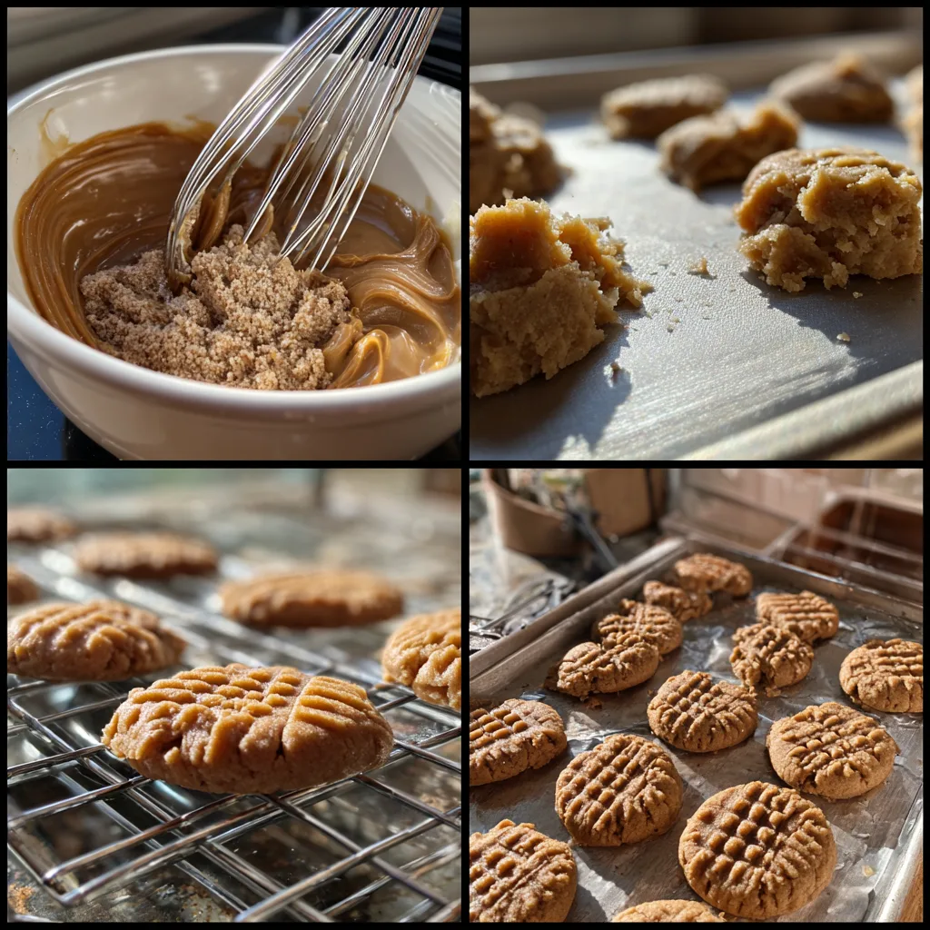 Peanut Butter Brown Sugar Cookies: Sweet, Chewy, and Absolutely Irresistible! 3 Peanut Butter Brown Sugar Cookies step-by-step process in four panels