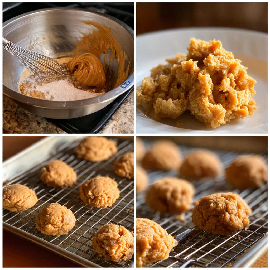 Peanut Butter Maple Soft Cookies step by step recipe panels