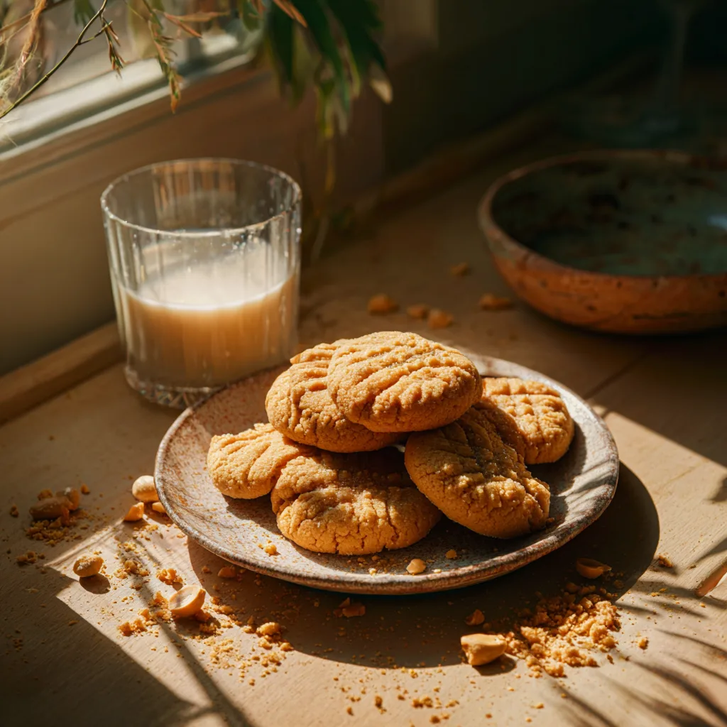 Peanut Butter Brown Sugar Cookies: Sweet, Chewy, and Absolutely Irresistible! 5 Peanut Butter Brown Sugar Cookies served with a glass of milk