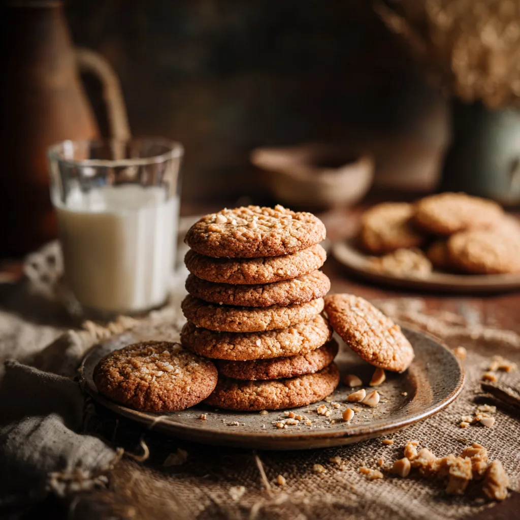 Thick peanut butter drop cookies served with milk (Pb Cookies)