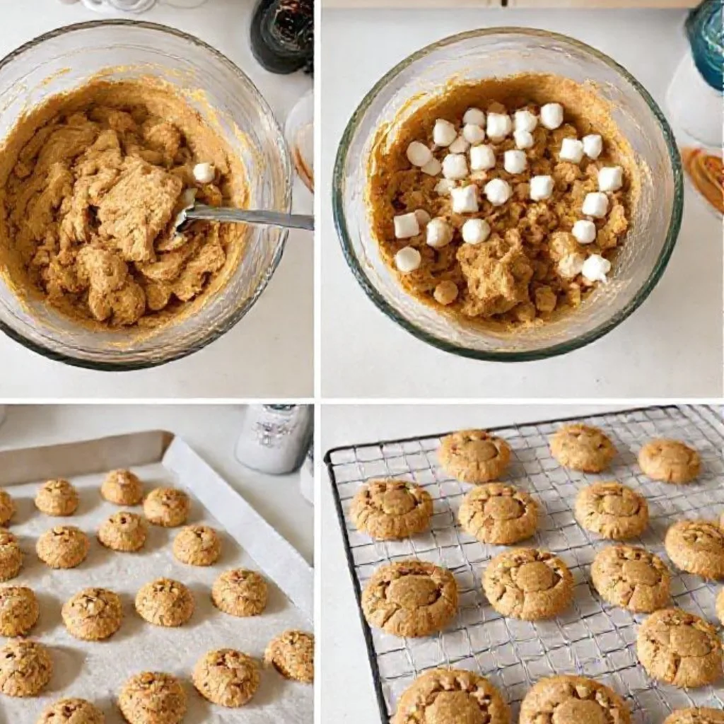 Step-by-step process making Peanut Butter Marshmallow Cookies