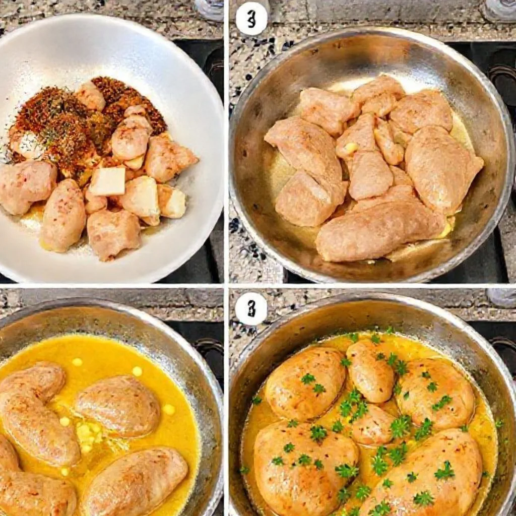 Step-by-step 4-panel process for cooking 20-Minute Garlic Butter Chicken Skillet (easy food recipes)