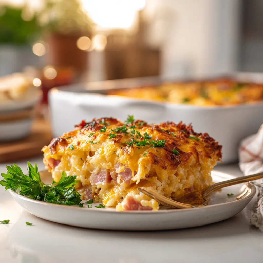 Cheesy Hashbrown and Ham Breakfast Bake: A Crowd-Pleasing Breakfast Casserole Delight 3 Cheesy Hashbrown and Ham Breakfast Bake