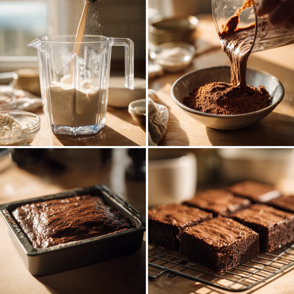 Cottage Cheese Protein Brownies: Healthy, Gooey, and Surprisingly Delicious 3 Step-by-step collage showing how to make cottage cheese protein brownies.