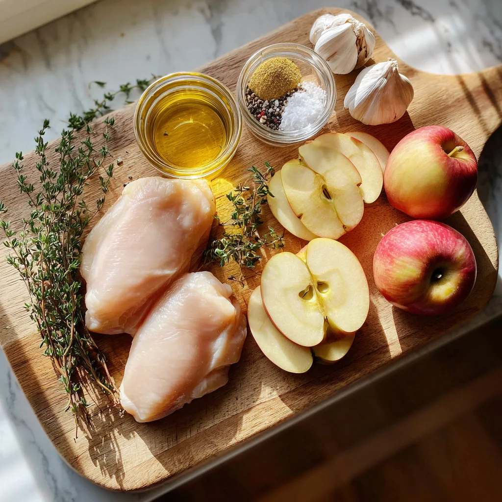 Apple Cider Glazed Chicken Crockpot Bliss: Sweet, Tangy, and Oh-So-Easy! | Chicken Crockpot Recipes 2 Ingredients for Apple Cider Glazed Chicken neatly arranged on a wooden board.