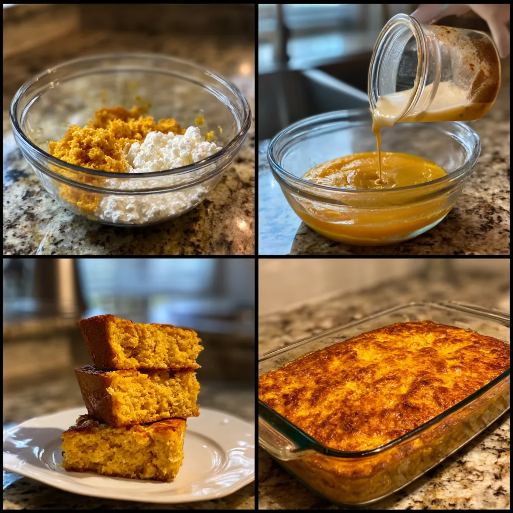 Cottage Cheese Pumpkin Bake | Best Cottage Cheese Recipes for Autumn 3 Step-by-step making of Cottage Cheese Pumpkin Bake from mixing to baking.