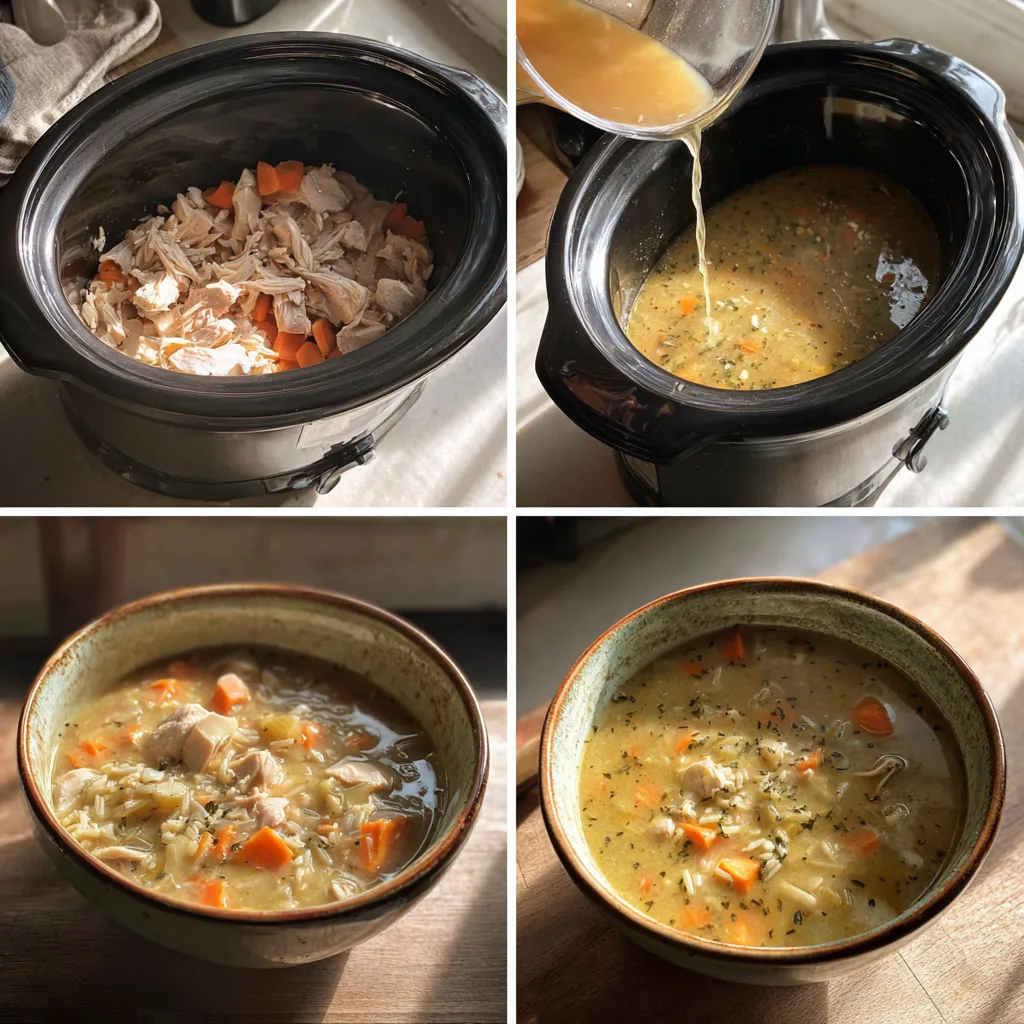Step-by-step process of making Slow Cooker Chicken & Wild Rice Soup