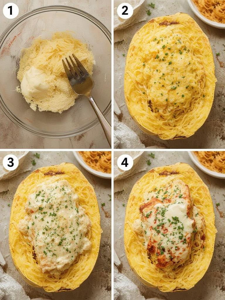 500 Calorie Chicken Alfredo Spaghetti Squash Boats 2