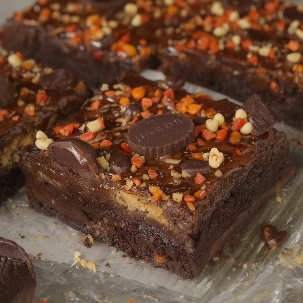 Reeses Brownies with Peanut Butter Cup Topping