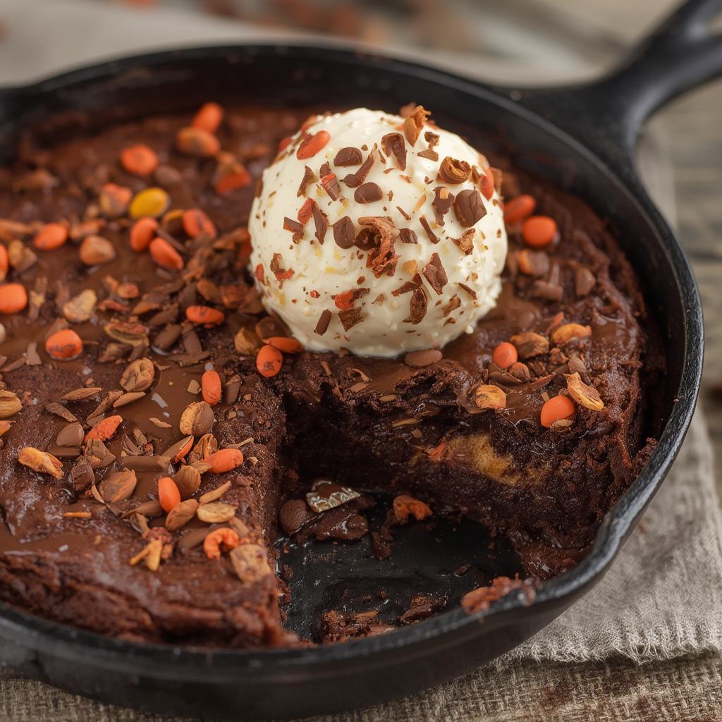 Reeses Skillet Brownie Dessert : Decadent, Easy & Irresistible! 4 Reeses Skillet Brownie Dessert 3